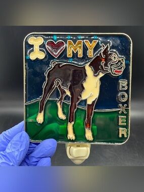 Vintage “I ❤️ My Boxer” Stained Glass Plug In Night Light – Made in USA